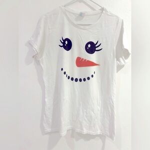 Snowman Smiling Face XL White 100% Cotton T-Shirt